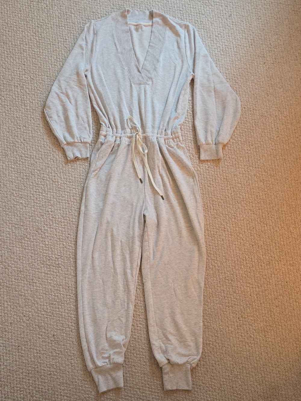 Light Gray One-Piece Jumpsuit with Drawstring Waist